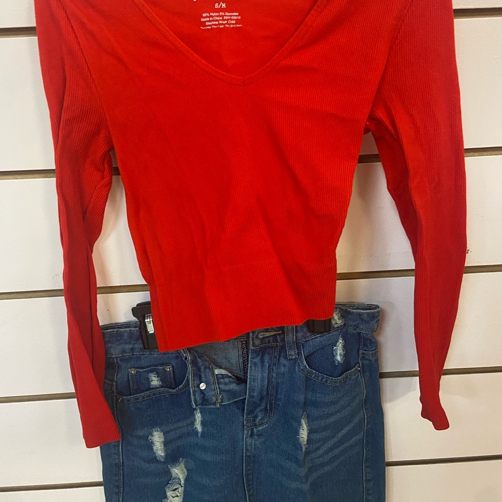 Red Fitted Crop Blouse